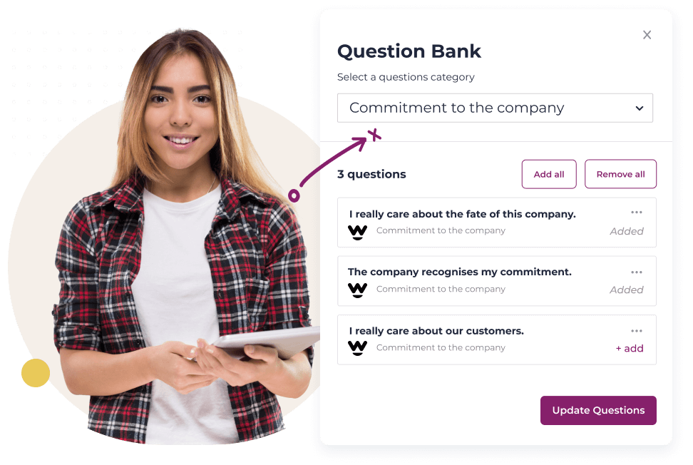 Question bank to create performance review templates and engagement survey templates