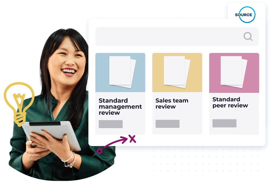 Access a library of questions to help you create performance review templates
