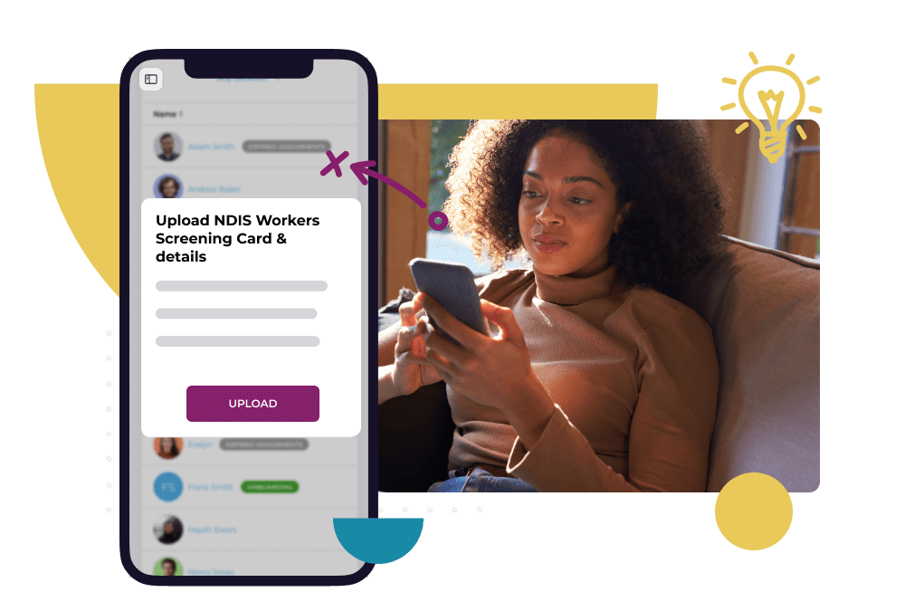 Worker uploading an NDIS screening card into Worknice