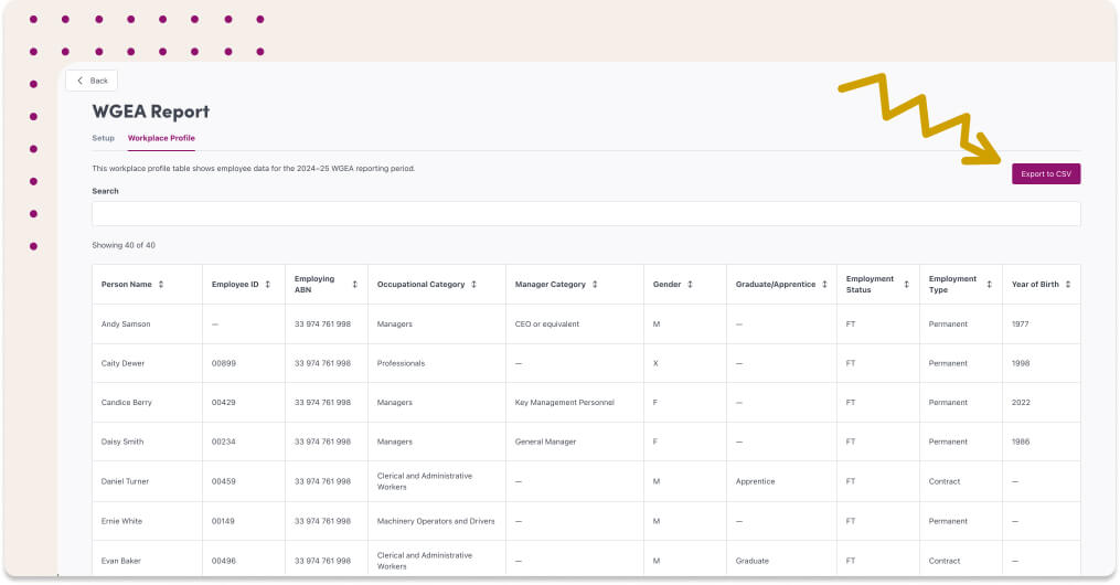Export view of the Worknice WGEA report