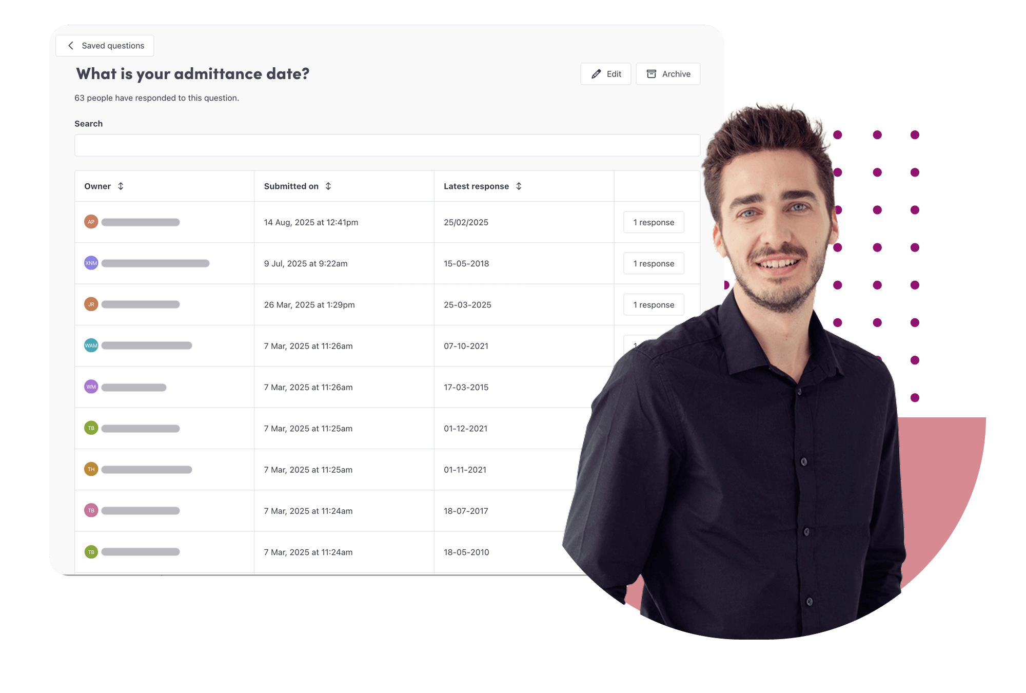 Store and manage admittance dates for legal firms